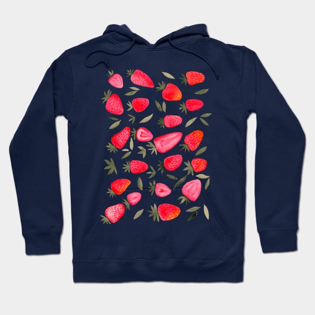 Watercolors strawberries - red and olive Hoodie by wackapacka